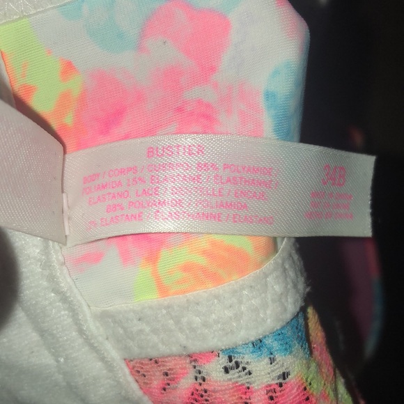 Pink Victoria’s Secret bustier colorful strapless bra lacey rainbow floral 34B - Picture 9 of 10